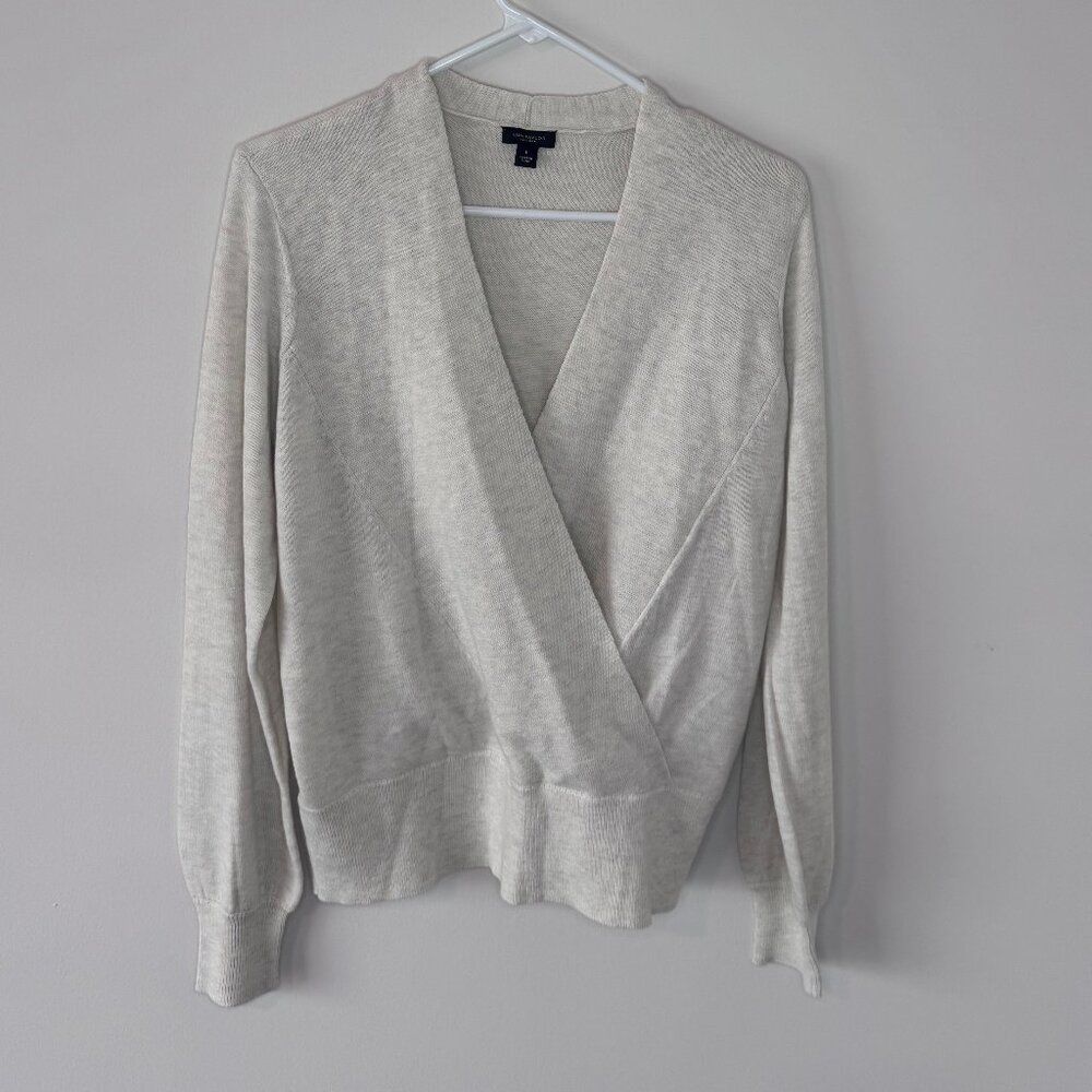 Ann Taylor Factory Cream Wrap Sweater Top Women’s Large | Business Casual